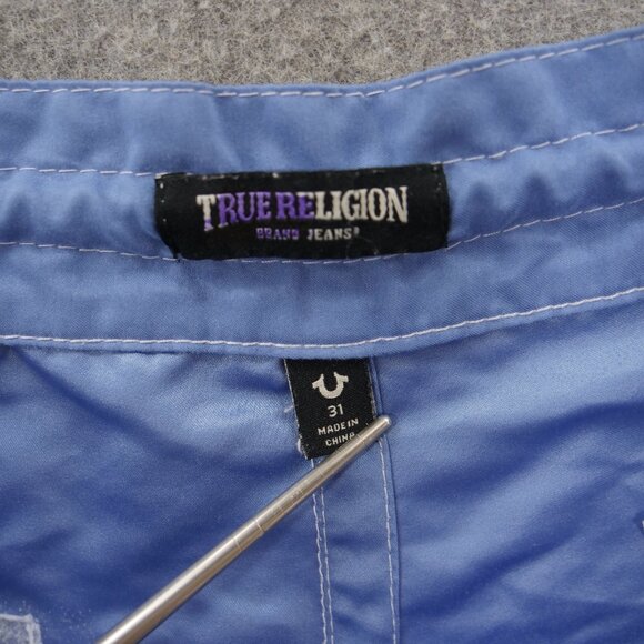 True Religion Shorts Mens 31 Blue Board Swim Surf Trunks Flip Pockets Drawstring - Picture 5 of 14